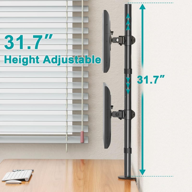 MOUNT PRO Vertical Dual Monitor Stand, Stacked Monitor Mount for 2 Monitors Up to 32 inches, Computer Monitor Arm with Swivel, Tilt, Height Adjustable, Each Monitor Desk Mount Holds up to 17.6 lbs - Image 5